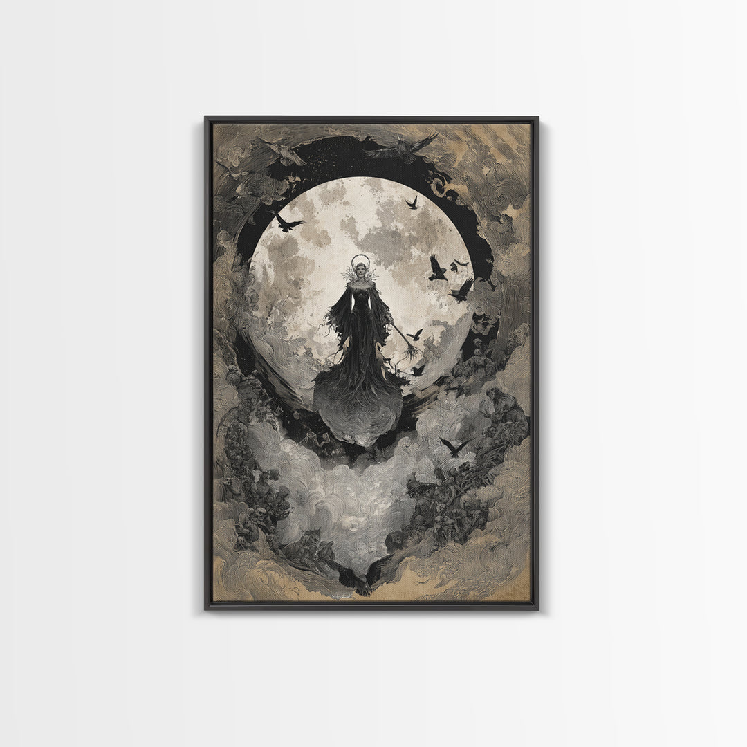 The Moonlit Witch, Decadent Gothic Art, Vertical Wall Art, Gothic Horror Wall Art, Framed Canvas Print, Halloween Wall Art