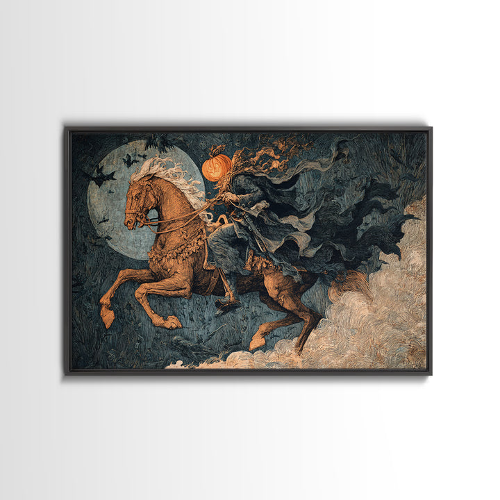The Headless Horseman, Medieval Grotesque Art, Landscape Wall Art, Gothic Horror Wall Art, Framed Canvas Print, Halloween Wall Art