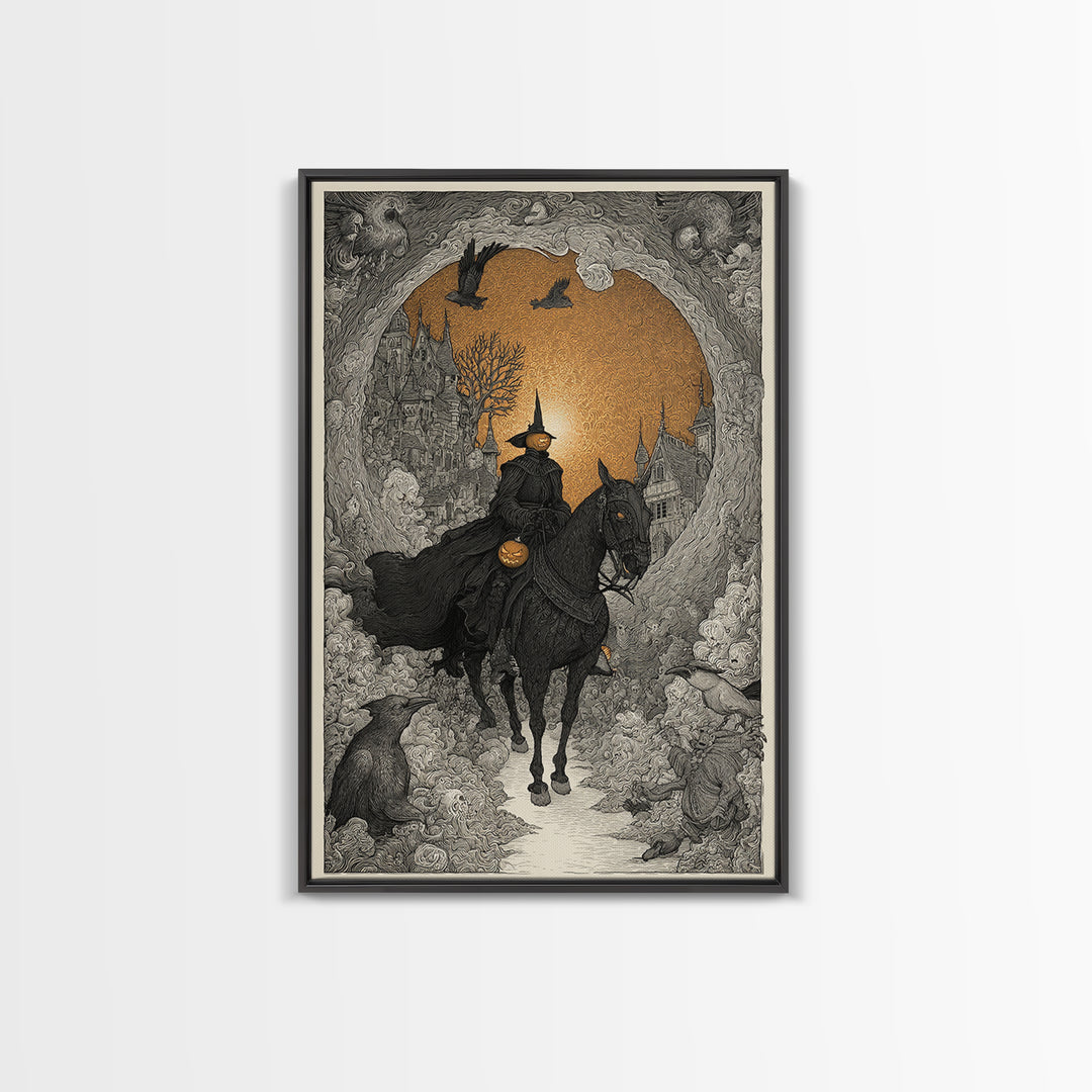 The Headless Horseman, Victorian Macabre Art, Vertical Wall Art, Dark Halloween Decor, Canvas Print, Halloween Wall Art