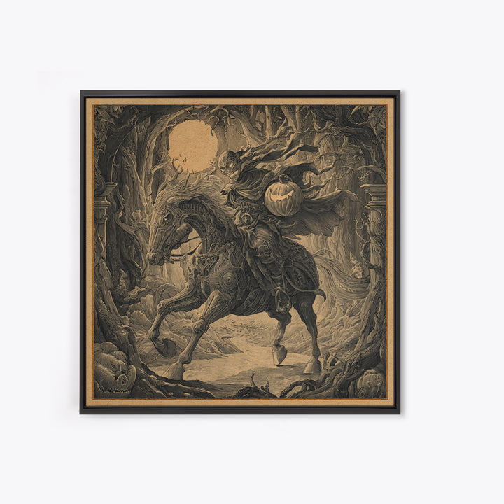 The Headless Horseman, Biomechanical Horror Art, Square Wall Art, Gothic Horror Wall Art, Framed Canvas Print, Halloween Wall Art