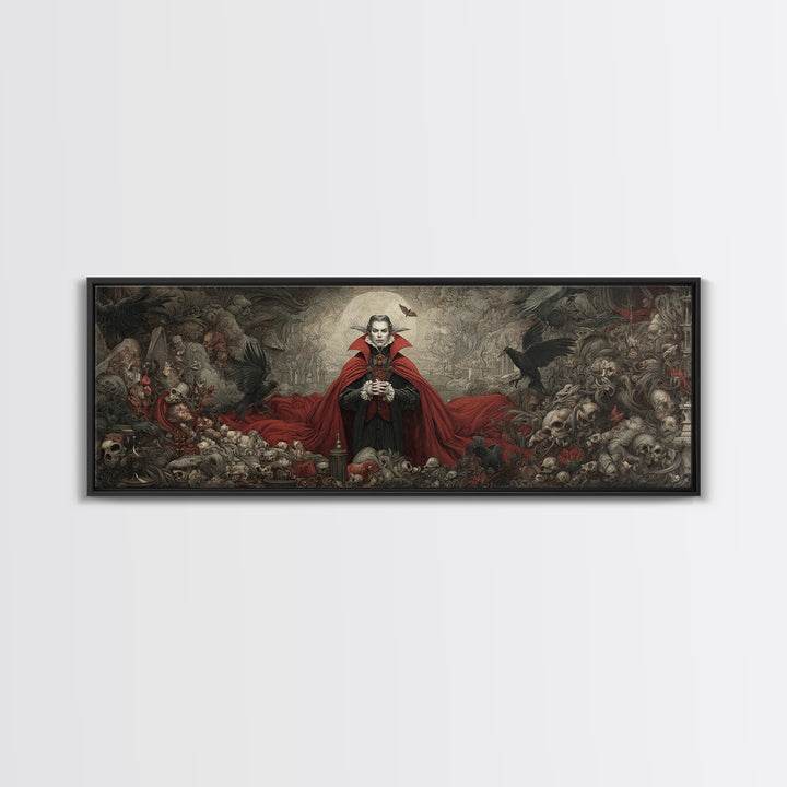 The Crimson Vampire, Medieval Grotesque Art, Extra Wide Wall Art, Gothic Horror Wall Art, Canvas Print, Halloween Wall Art