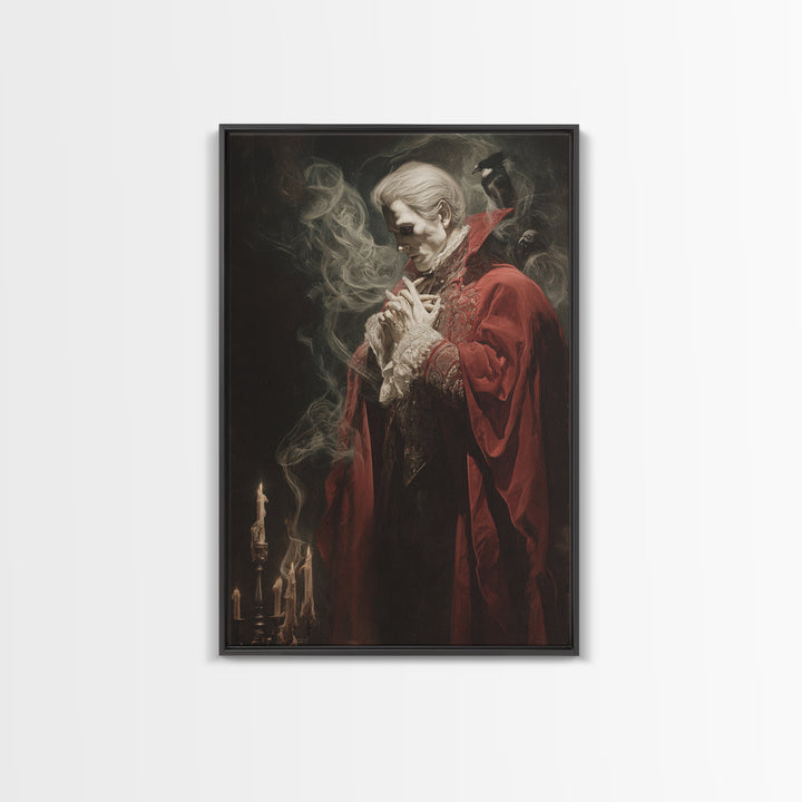 The Crimson Vampire, Dark Renaissance Art, Vertical Wall Art, Dark Fantasy Wall Art, Framed Canvas Print, Halloween Wall Art