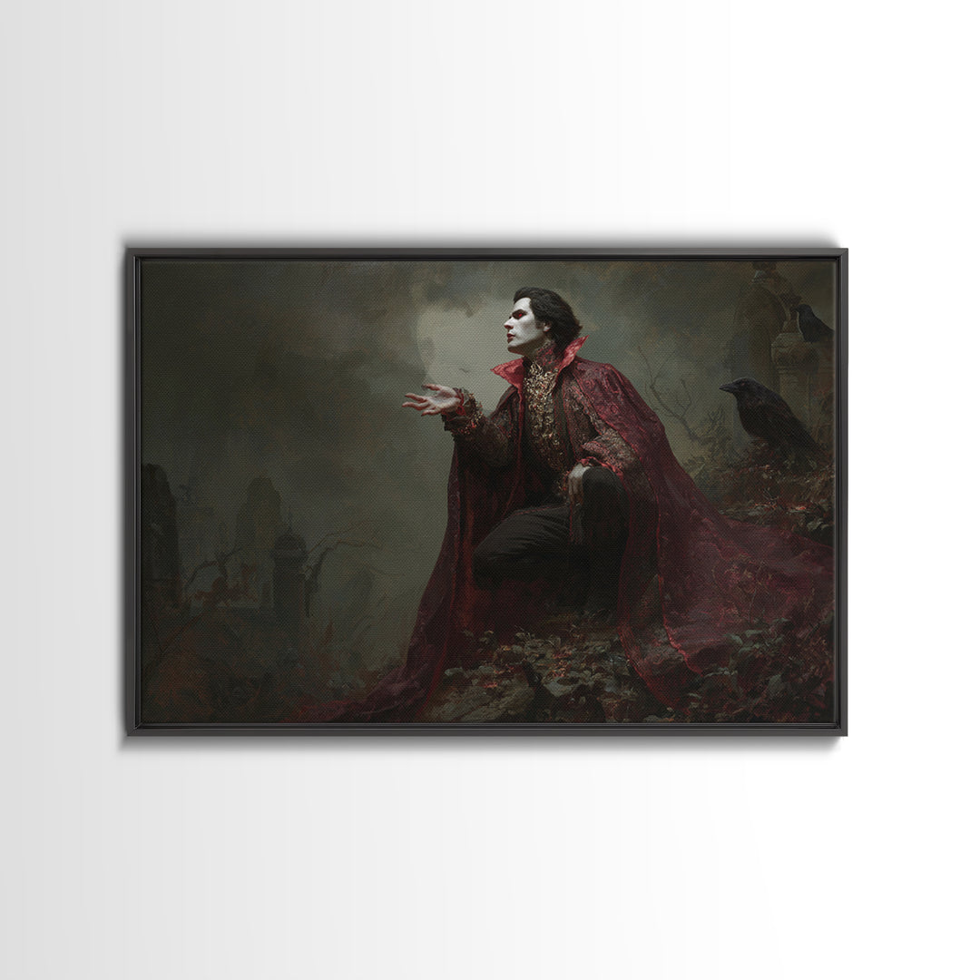 The Crimson Vampire, Romantic Gothic Landscape, Landscape Wall Art, Dark Fantasy Wall Art, Framed Canvas Print, Halloween Wall Art