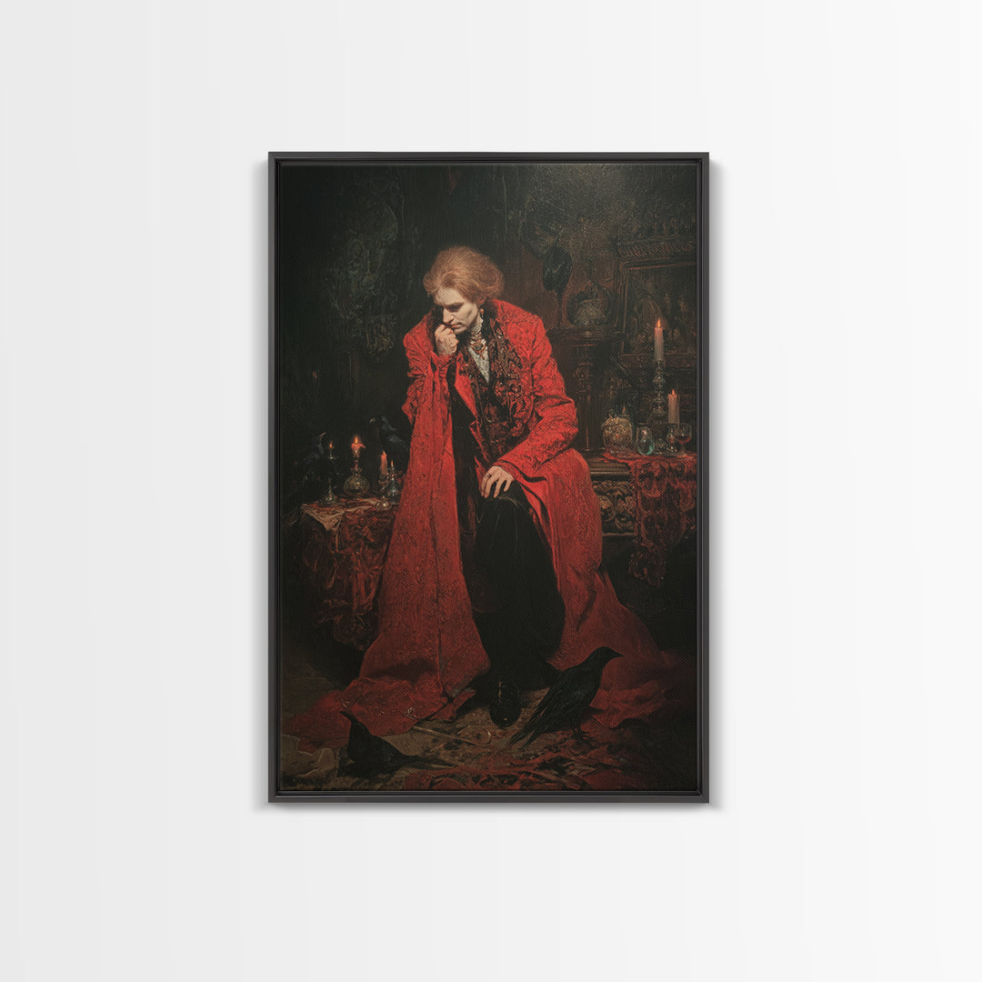 The Crimson Vampire, Ornate Symbolist Art, Vertical Wall Art, Gothic Horror Wall Art, Canvas Print, Halloween Wall Art