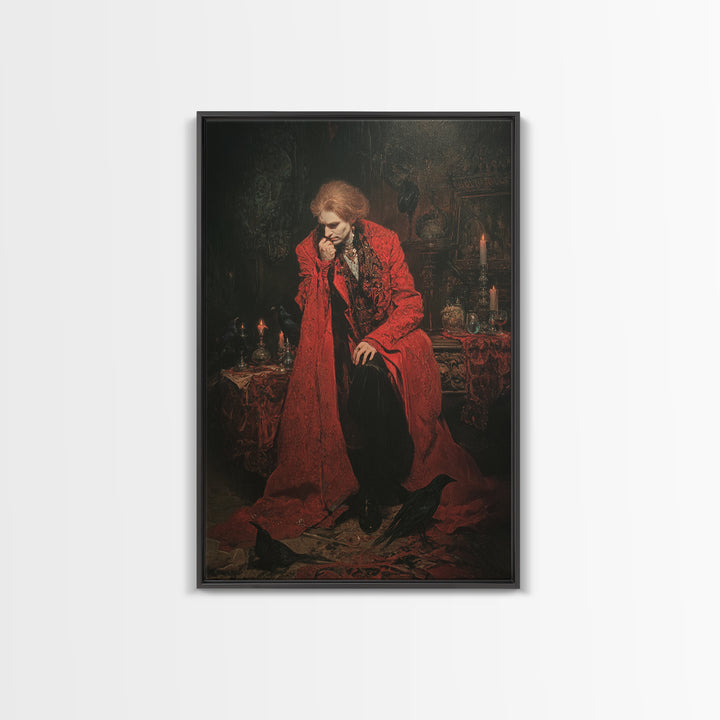 The Crimson Vampire, Ornate Symbolist Art, Vertical Wall Art, Gothic Horror Wall Art, Canvas Print, Halloween Wall Art