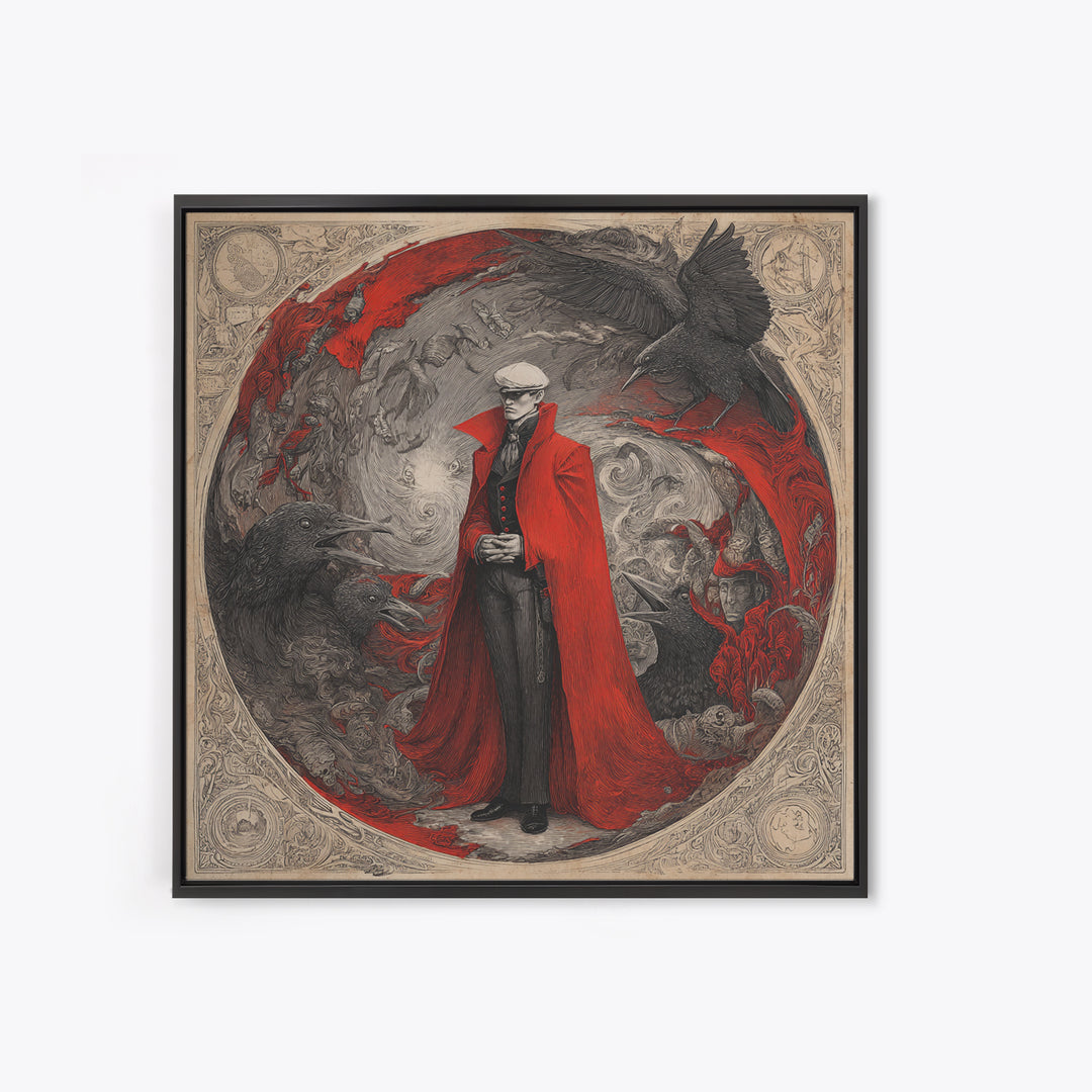The Crimson Vampire, Expressionist Nightmare Art, Square Wall Art, Macabre Wall Art, Framed Canvas Print, Halloween Wall Art