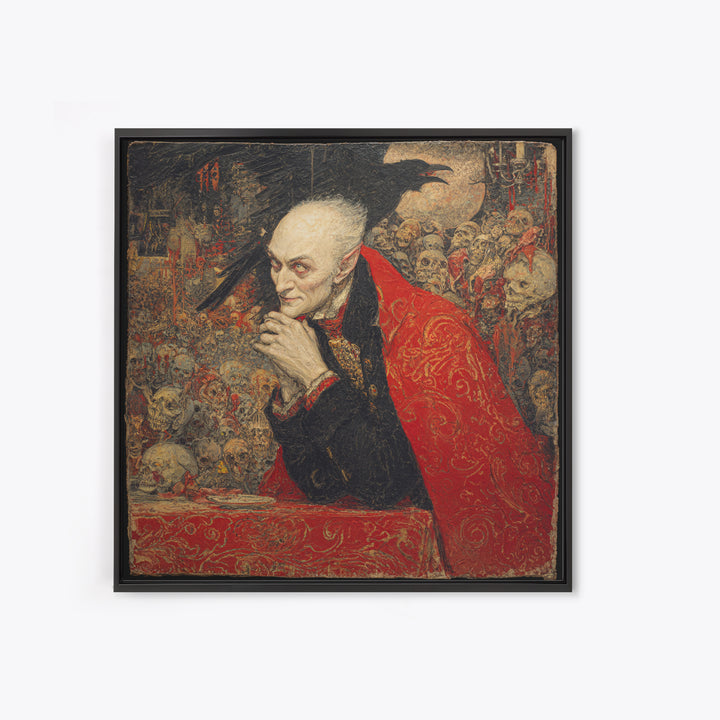 The Crimson Vampire, Grotesque Carnival Art, Square Wall Art, Dark Halloween Decor, Canvas Print, Halloween Wall Art, Statement Wall Art