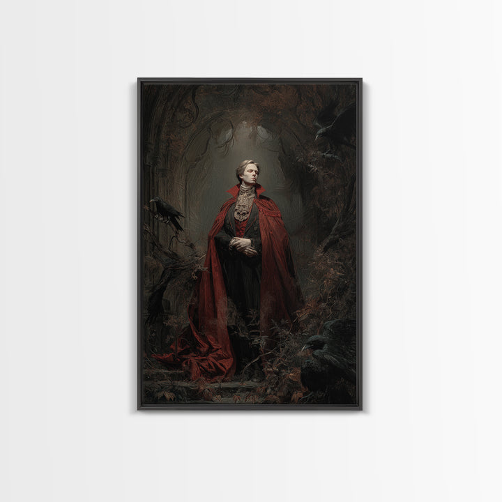 The Crimson Vampire, Expressionist Gothic Art, Vertical Wall Art, Dark Halloween Decor, Canvas Print, Halloween Wall Art, Macabre Wall Art