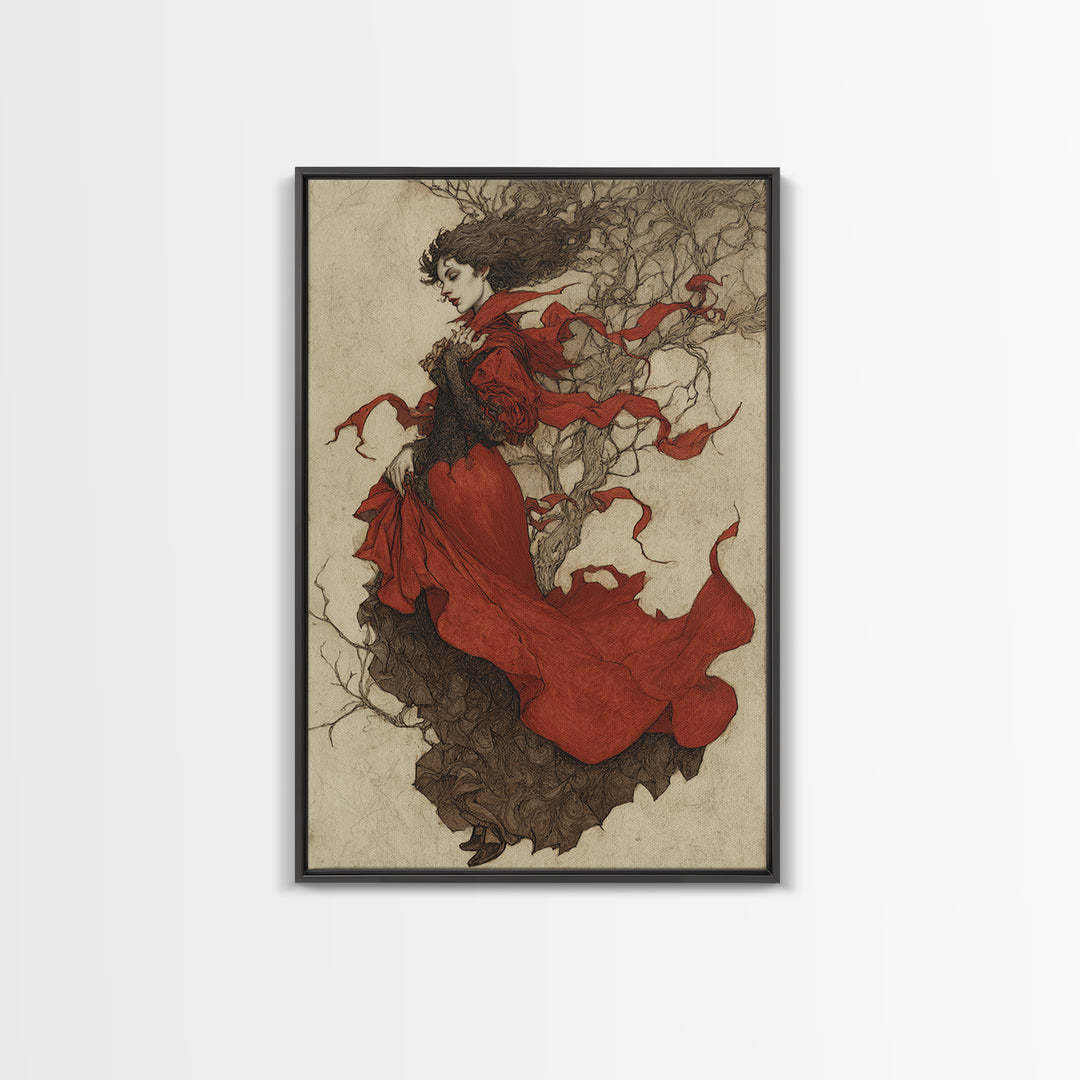 The Crimson Vampire, Gothic Storybook Art, Vertical Wall Art, Gothic Horror Wall Art, Framed Canvas Print, Halloween Wall Art