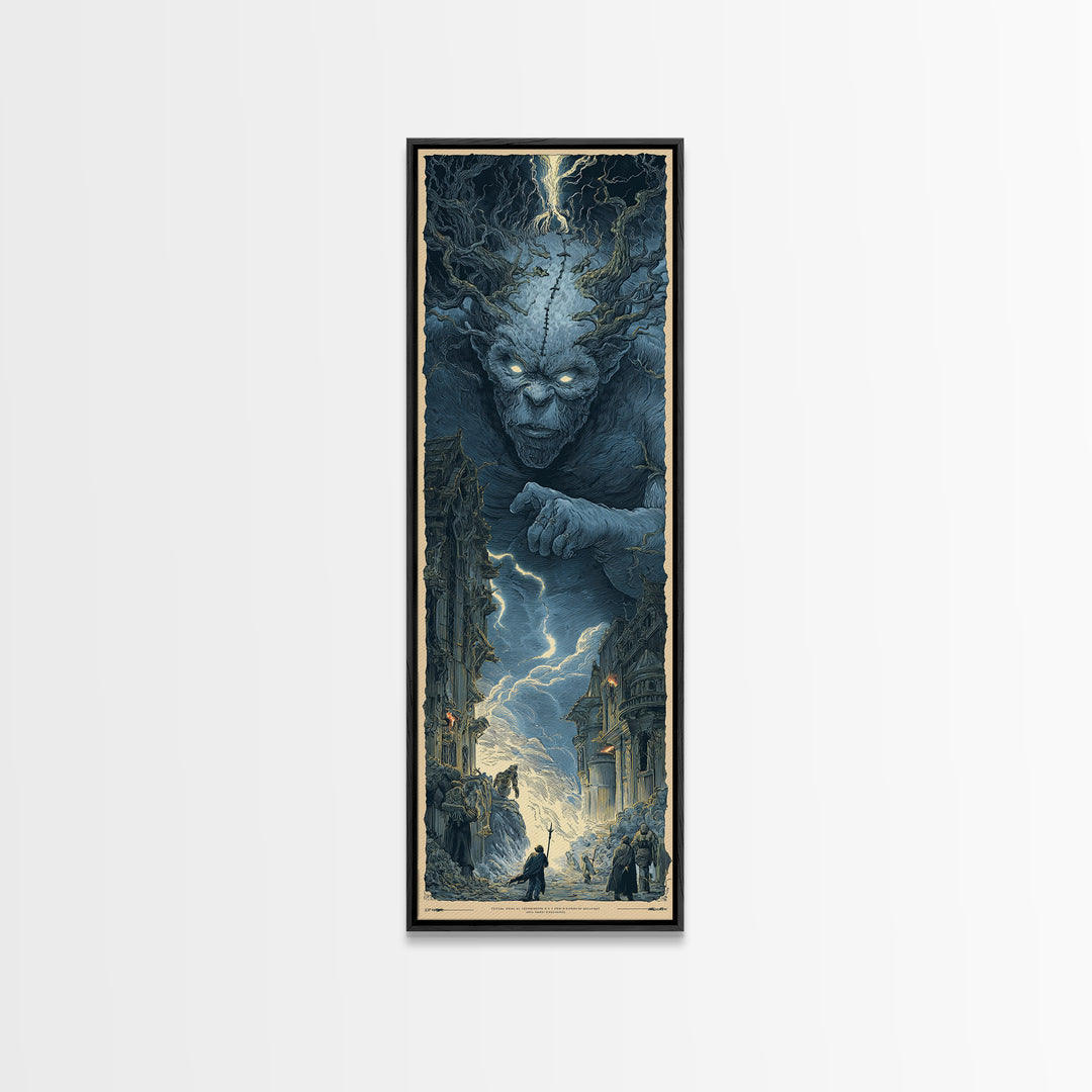 The Stitched Giant, Gothic Engraving Art, Tall Narrow Wall Art, Macabre Wall Art, Canvas Print, Halloween Wall Art, Dark Fantasy Art