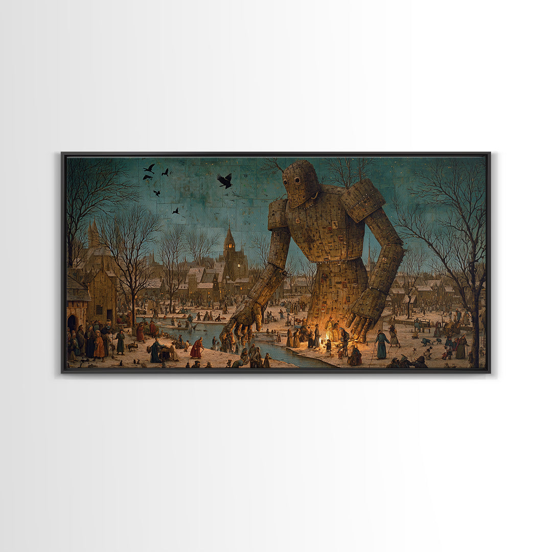 The Stitched Giant, Northern Renaissance Horror, Wide Panoramic Art, Dark Fantasy Wall Art, Canvas Print, Halloween Wall Art