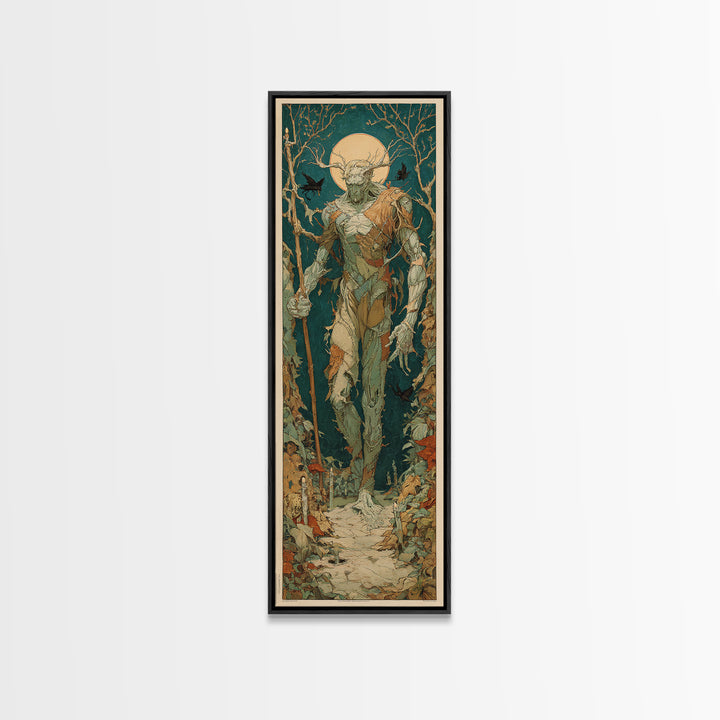 The Stitched Giant, Dark Renaissance Art, Tall Narrow Wall Art, Gothic Horror Wall Art, Framed Canvas Print, Halloween Wall Art