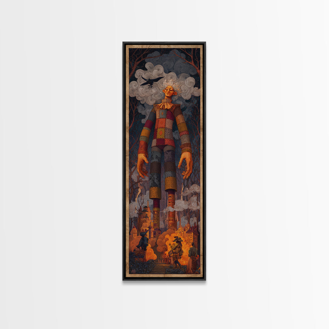 The Stitched Giant, Visionary Gothic Art, Tall Narrow Wall Art, Gothic Horror Wall Art, Canvas Print, Halloween Wall Art