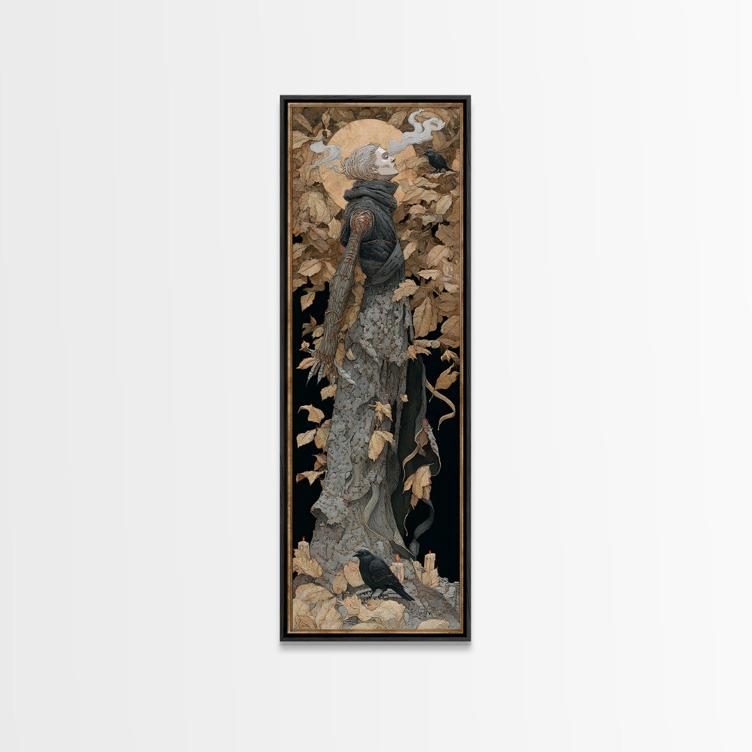 The Stitched Giant, Symbolist Death Art, Tall Narrow Wall Art, Dark Halloween Decor, Framed Canvas Print, Halloween Wall Art