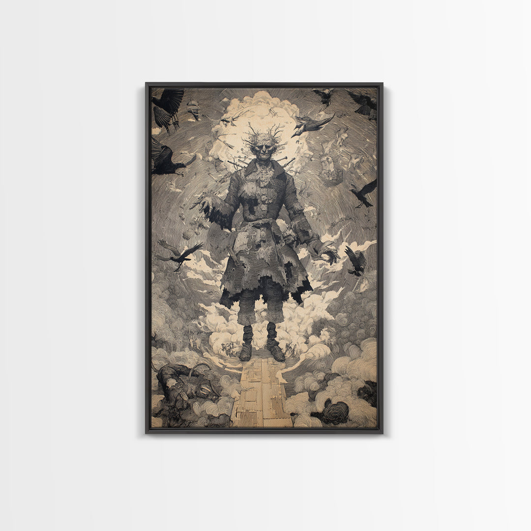 The Stitched Giant, Symbolist Etching Art, Vertical Wall Art, Dark Halloween Decor, Canvas Print, Halloween Wall Art, Dark Fantasy Art