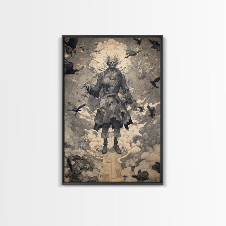 The Stitched Giant, Symbolist Etching Art, Vertical Wall Art, Dark Halloween Decor, Canvas Print, Halloween Wall Art, Dark Fantasy Art