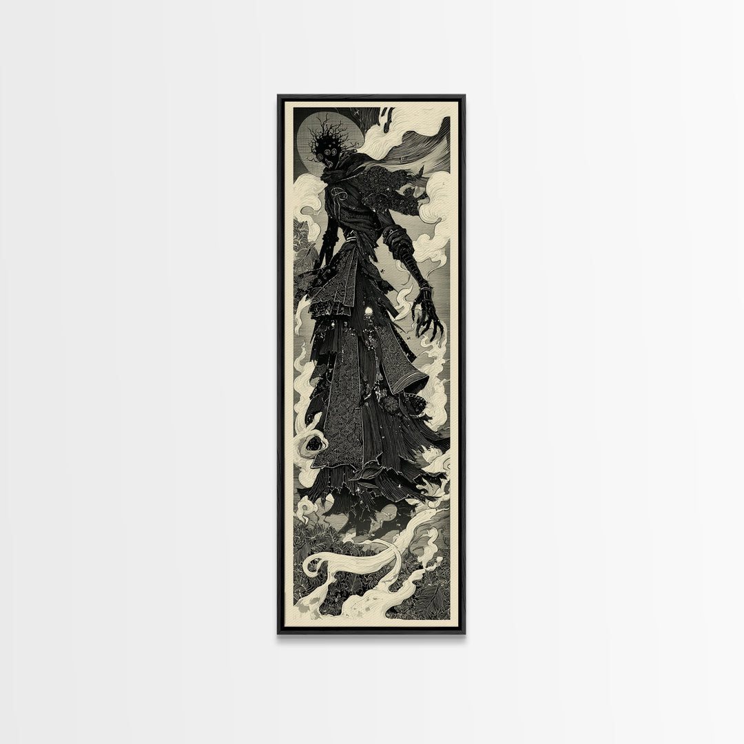 The Stitched Giant, Decadent Line Art, Tall Narrow Wall Art, Macabre Wall Art, Canvas Print, Halloween Wall Art