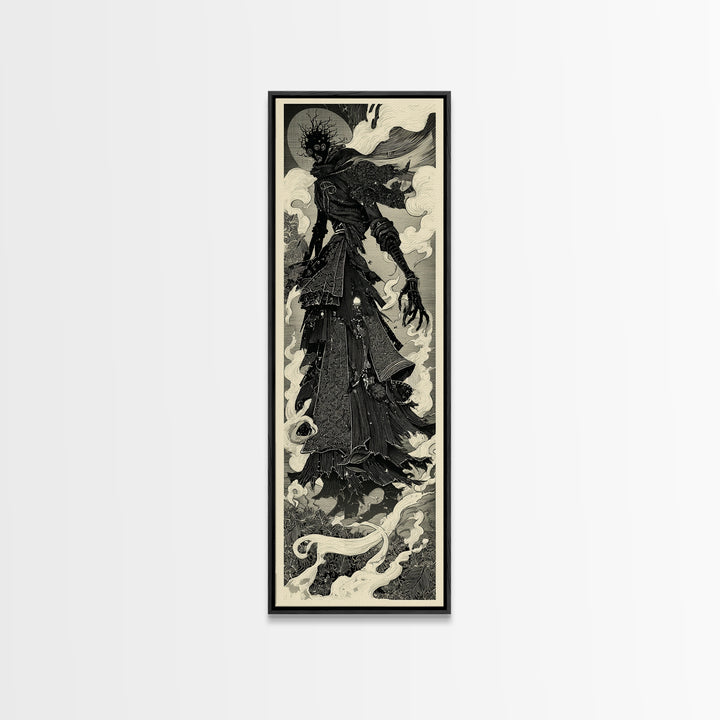 The Stitched Giant, Decadent Line Art, Tall Narrow Wall Art, Macabre Wall Art, Canvas Print, Halloween Wall Art
