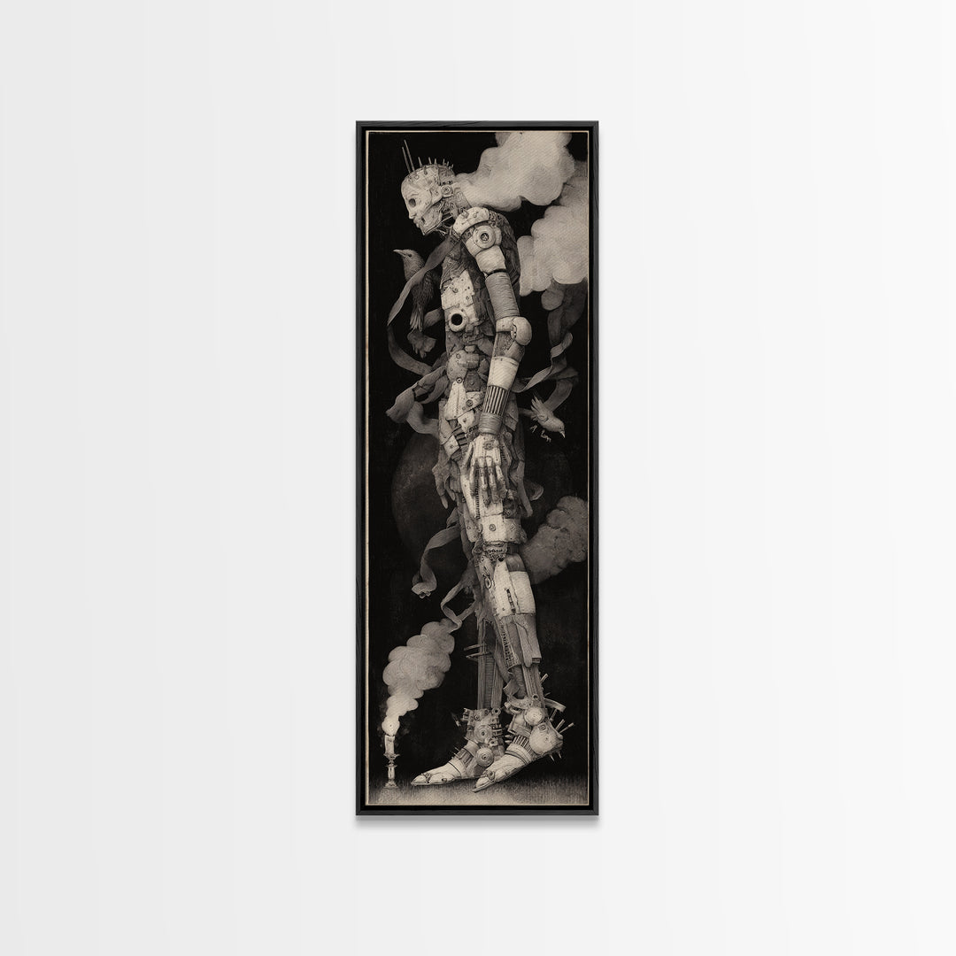 The Stitched Giant, Biomechanical Horror Art, Tall Narrow Wall Art, Dark Halloween Decor, Canvas Print, Halloween Wall Art