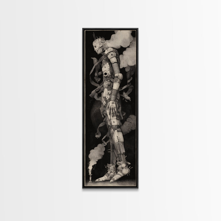 The Stitched Giant, Biomechanical Horror Art, Tall Narrow Wall Art, Dark Halloween Decor, Canvas Print, Halloween Wall Art