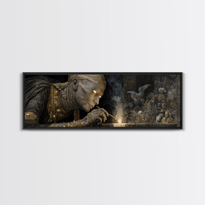 The Mummy Pharaoh, Medieval Grotesque Art, Extra Wide Wall Art, Dark Fantasy Wall Art, Canvas Print, Halloween Wall Art