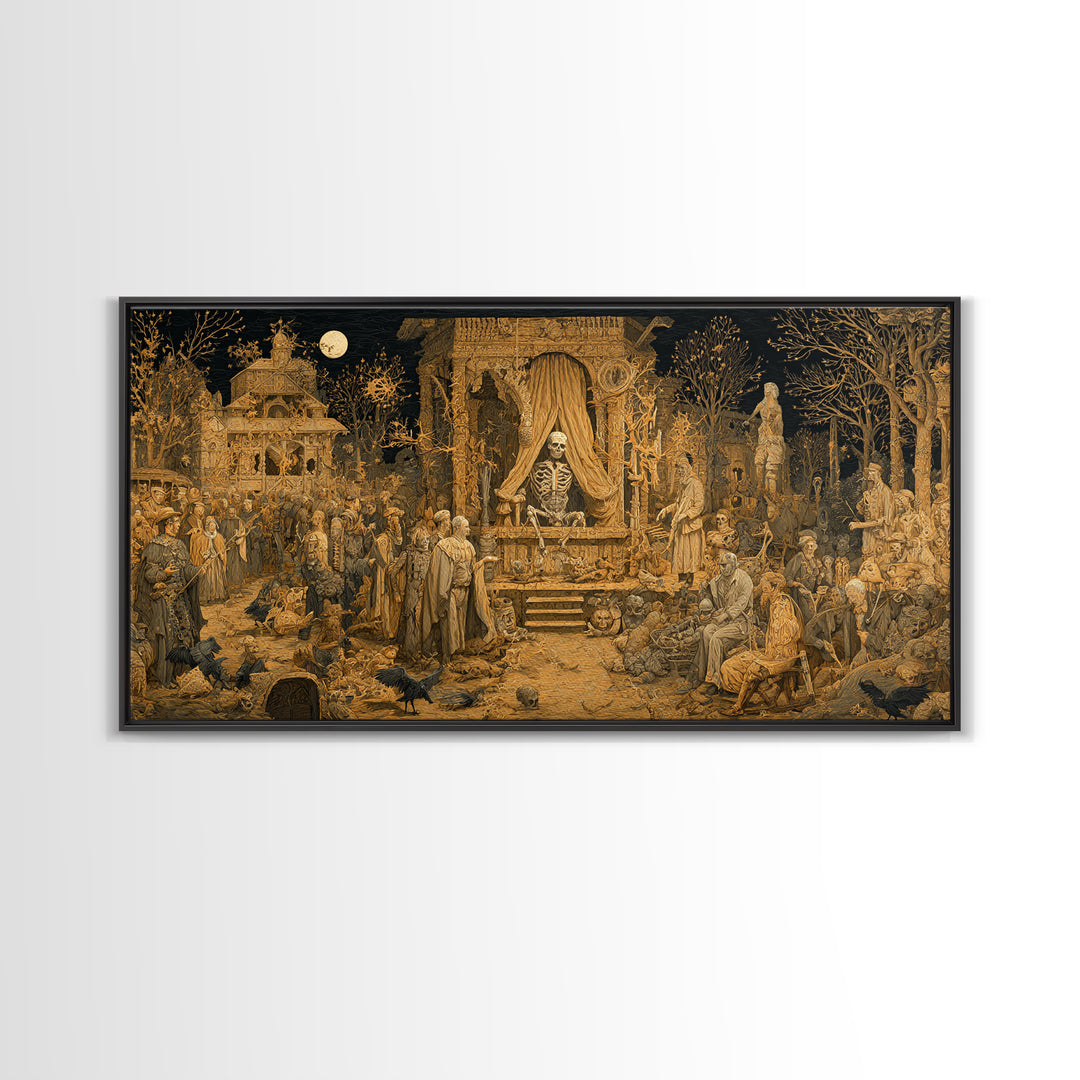 The Mummy Pharaoh, Northern Renaissance Horror, Wide Panoramic Art, Dark Fantasy Wall Art, Framed Canvas Print, Halloween Wall Art