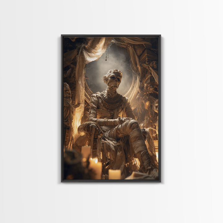 The Mummy Pharaoh, Gothic Nightmare Art, Vertical Wall Art, Macabre Wall Art, Framed Canvas Print, Halloween Wall Art