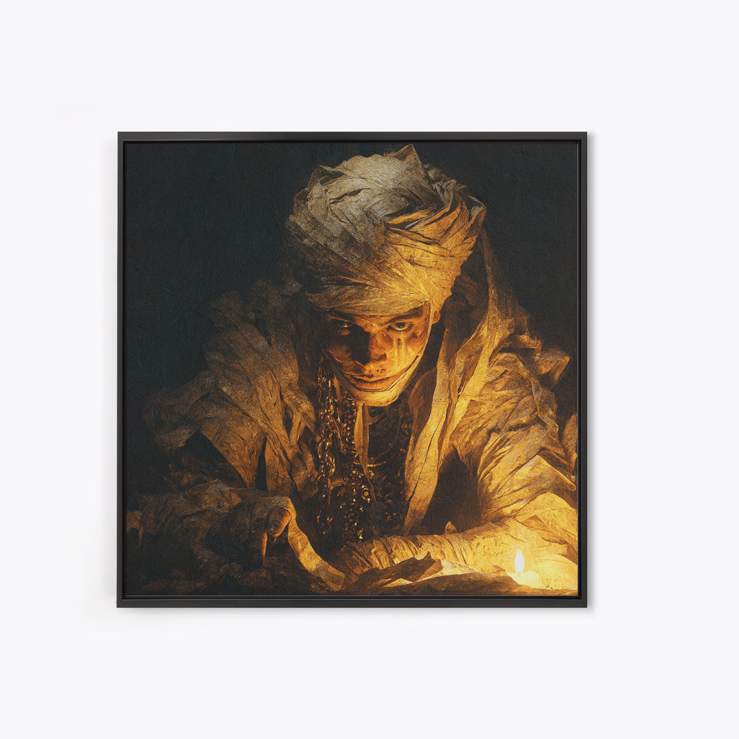 The Mummy Pharaoh, Symbolist Etching Art, Square Wall Art, Dark Fantasy Wall Art, Canvas Print, Halloween Wall Art, Halloween Decor