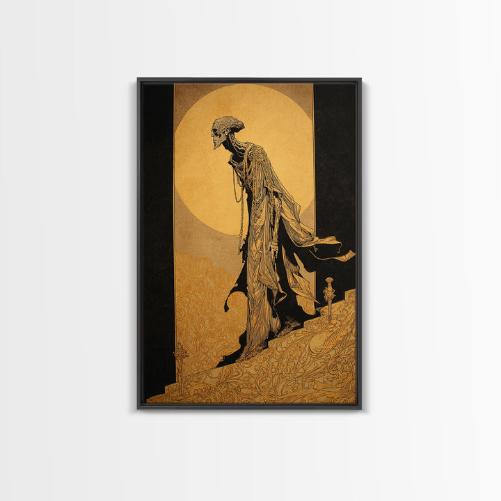 The Mummy Pharaoh, Decadent Line Art, Vertical Wall Art, Gothic Horror Wall Art, Canvas Print, Halloween Wall Art