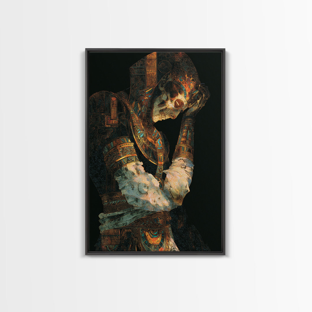 The Mummy Pharaoh, Stained Glass Gothic Art, Vertical Wall Art, Macabre Wall Art, Framed Canvas Print, Halloween Wall Art