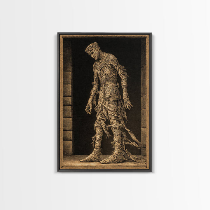 The Mummy Pharaoh, Victorian Macabre Art, Vertical Wall Art, Dark Halloween Decor, Framed Canvas Print, Halloween Wall Art
