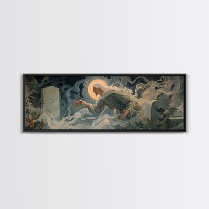 The Graveyard Ghost, Dark Renaissance Art, Extra Wide Wall Art, Dark Halloween Decor, Canvas Print, Halloween Wall Art