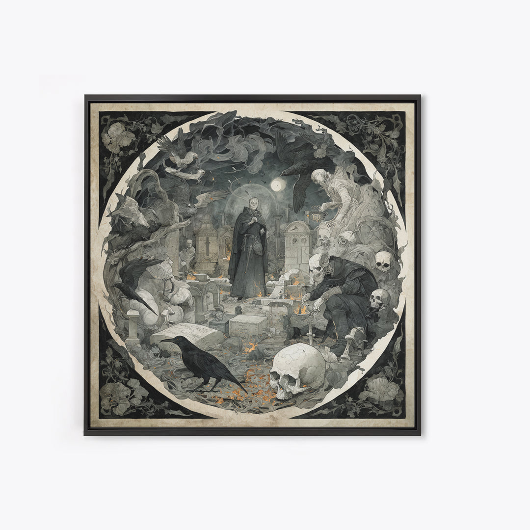 The Graveyard Ghost, Danse Macabre Art, Square Wall Art, Gothic Horror Wall Art, Canvas Print, Halloween Wall Art