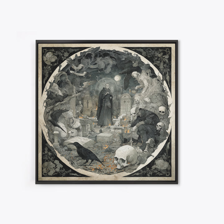 The Graveyard Ghost, Danse Macabre Art, Square Wall Art, Gothic Horror Wall Art, Canvas Print, Halloween Wall Art