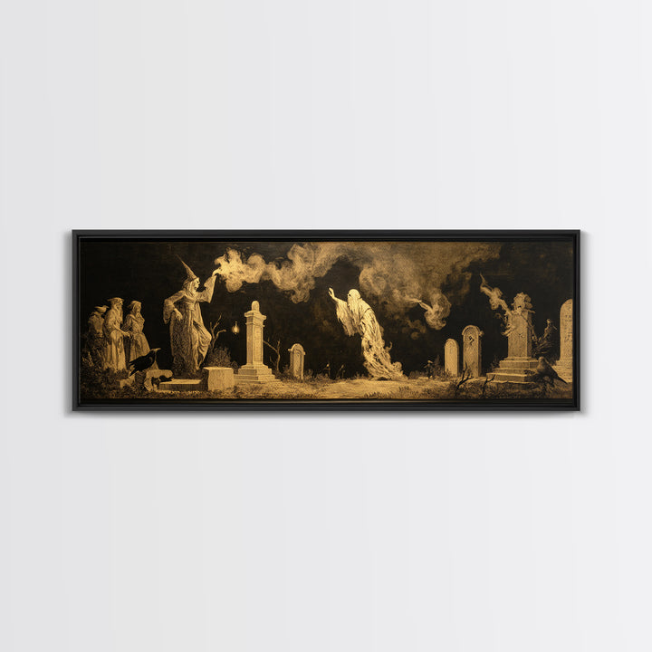 The Graveyard Ghost, Dark Romantic Horror Art, Extra Wide Wall Art, Dark Halloween Decor, Canvas Print, Halloween Wall Art