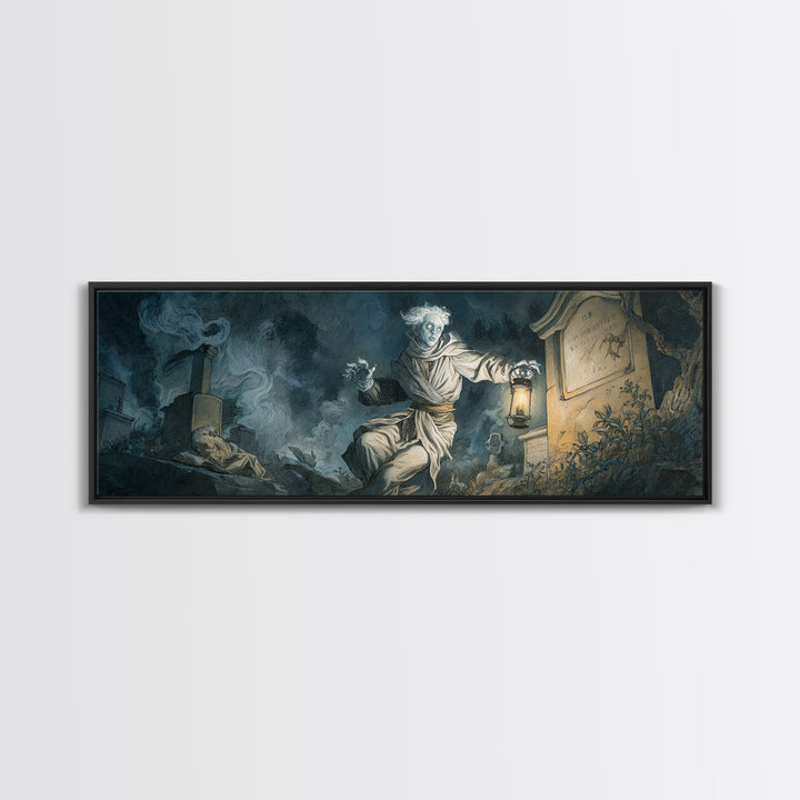 The Graveyard Ghost, Gothic Nightmare Art, Extra Wide Wall Art, Dark Halloween Decor, Canvas Print, Halloween Wall Art