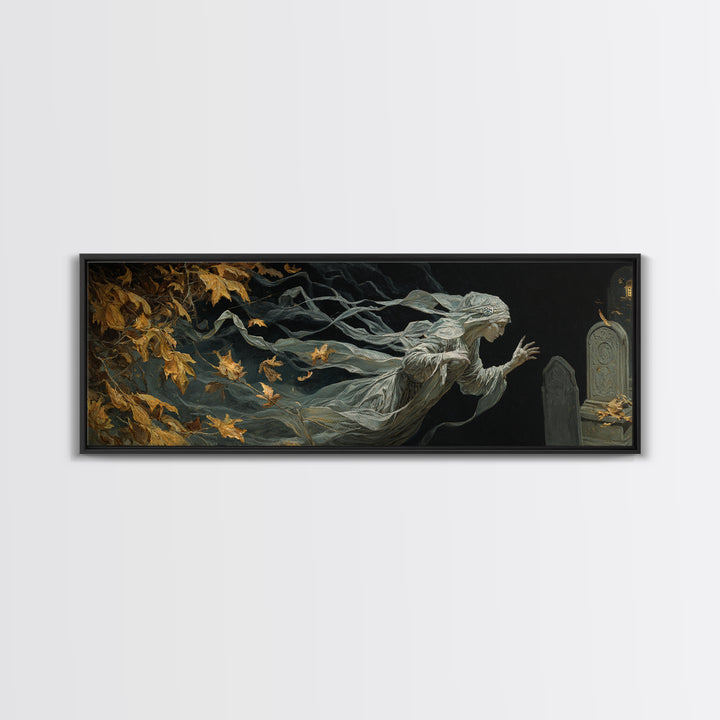 The Graveyard Ghost, Ornate Symbolist Art, Extra Wide Wall Art, Dark Fantasy Wall Art, Framed Canvas Print, Halloween Wall Art