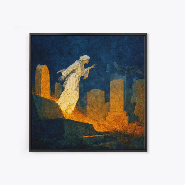 The Graveyard Ghost, Dark Symbolist Art, Square Wall Art, Gothic Horror Wall Art, Framed Canvas Print, Halloween Wall Art