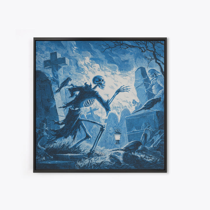 The Graveyard Ghost, Macabre Folk Print Art, Square Wall Art, Dark Halloween Decor, Canvas Print, Halloween Wall Art
