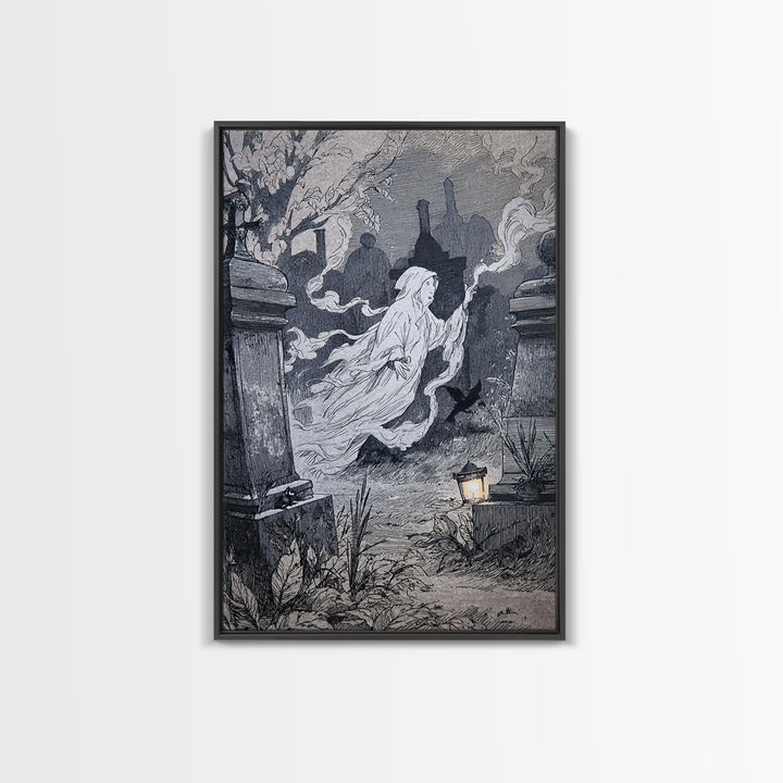 The Graveyard Ghost, Victorian Macabre Art, Vertical Wall Art, Dark Halloween Decor, Canvas Print, Halloween Wall Art