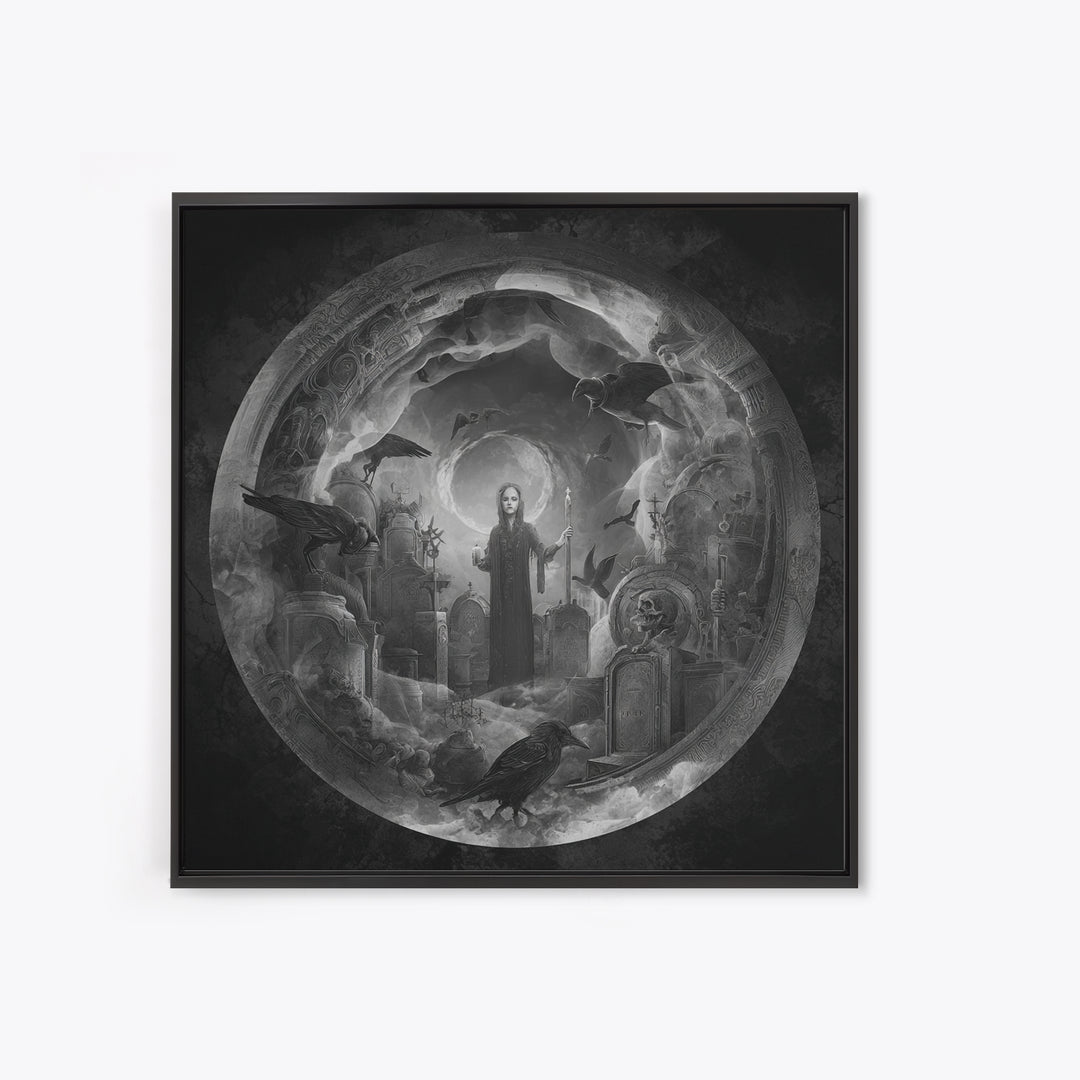 The Graveyard Ghost, Biomechanical Horror Art, Square Wall Art, Gothic Horror Wall Art, Framed Canvas Print, Halloween Wall Art