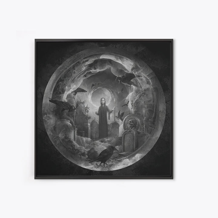 The Graveyard Ghost, Biomechanical Horror Art, Square Wall Art, Gothic Horror Wall Art, Framed Canvas Print, Halloween Wall Art