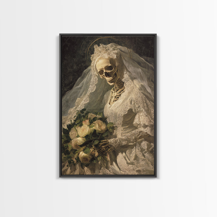 The Skeletal Bride, Dark Renaissance Art, Vertical Wall Art, Macabre Wall Art, Framed Canvas Print, Halloween Wall Art