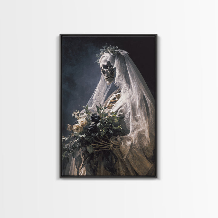 The Skeletal Bride, Gothic Nightmare Art, Vertical Wall Art, Dark Halloween Decor, Canvas Print, Halloween Wall Art, Gothic Home Decor