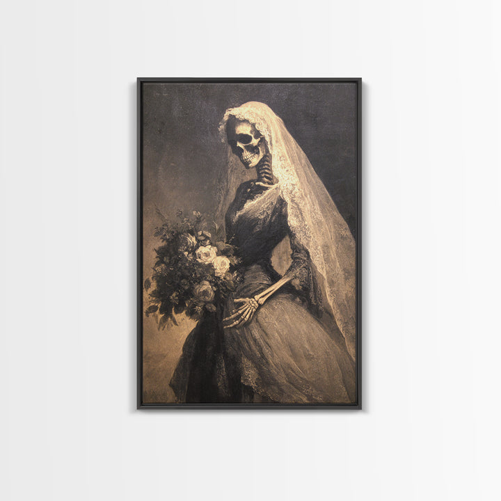 The Skeletal Bride, Symbolist Dream Art, Vertical Wall Art, Gothic Horror Wall Art, Framed Canvas Print, Halloween Wall Art