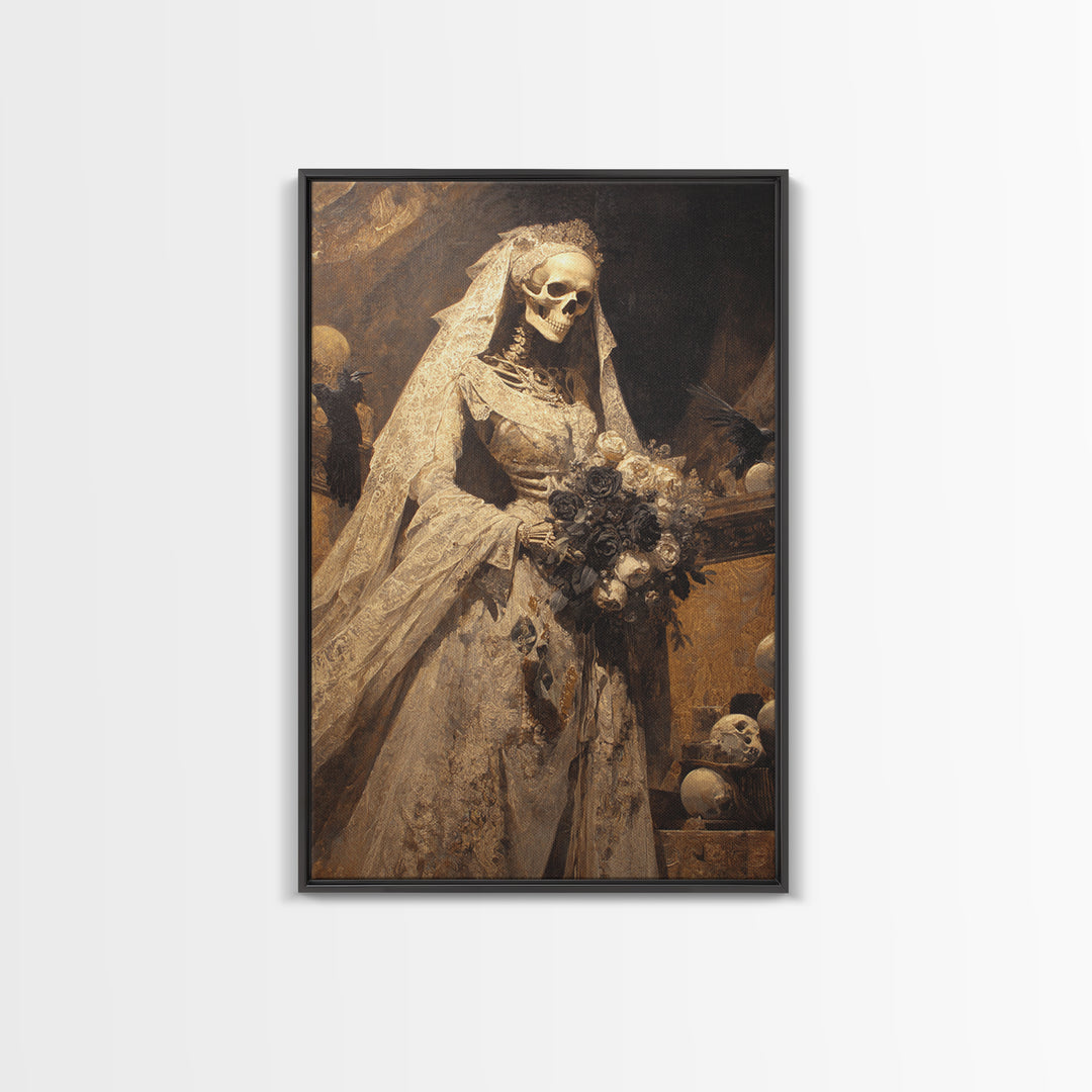 The Skeletal Bride, Ornate Symbolist Art, Vertical Wall Art, Gothic Horror Wall Art, Canvas Print, Halloween Wall Art
