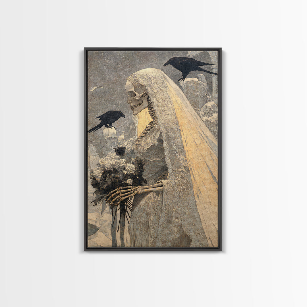 The Skeletal Bride, Symbolist Death Art, Vertical Wall Art, Macabre Wall Art, Framed Canvas Print, Halloween Wall Art