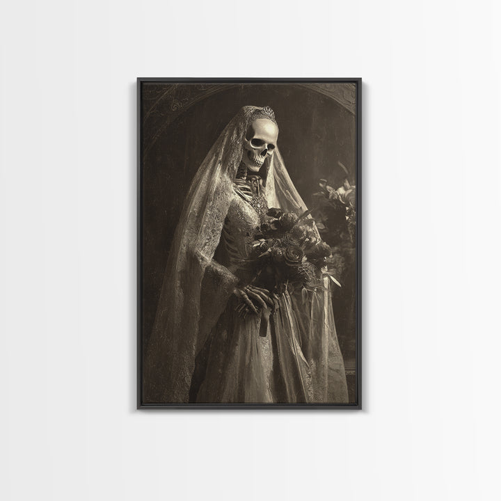 The Skeletal Bride, Dark Symbolist Art, Vertical Wall Art, Dark Fantasy Wall Art, Framed Canvas Print, Halloween Wall Art