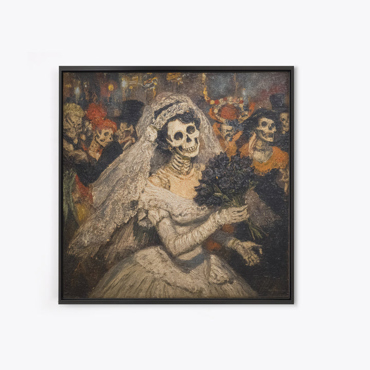 The Skeletal Bride, Grotesque Carnival Art, Square Wall Art, Dark Fantasy Wall Art, Canvas Print, Halloween Wall Art, Gothic Home Decor
