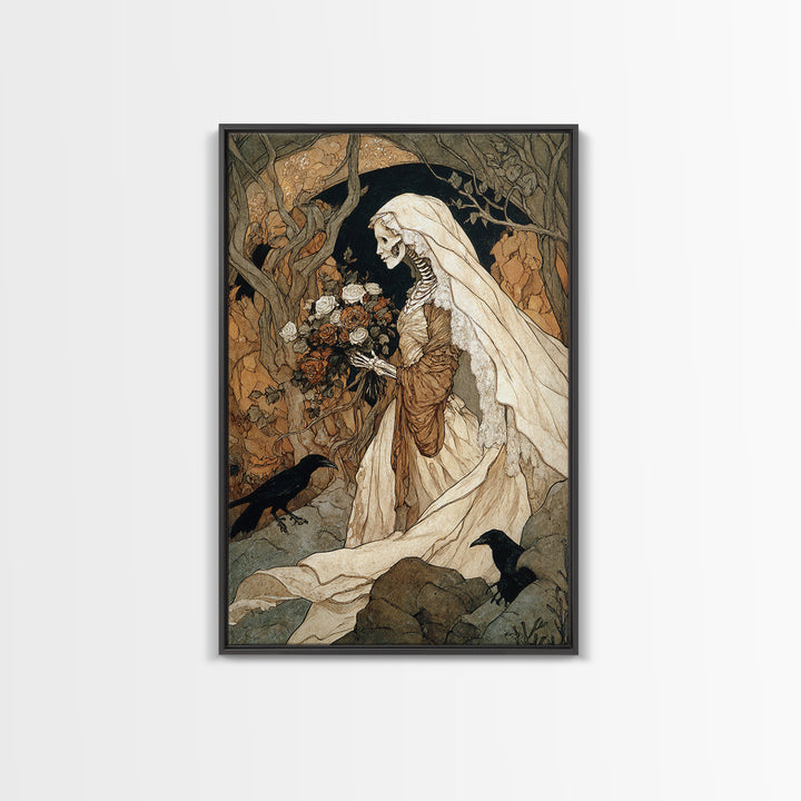 The Skeletal Bride, Gothic Storybook Art, Vertical Wall Art, Gothic Horror Wall Art, Canvas Print, Halloween Wall Art